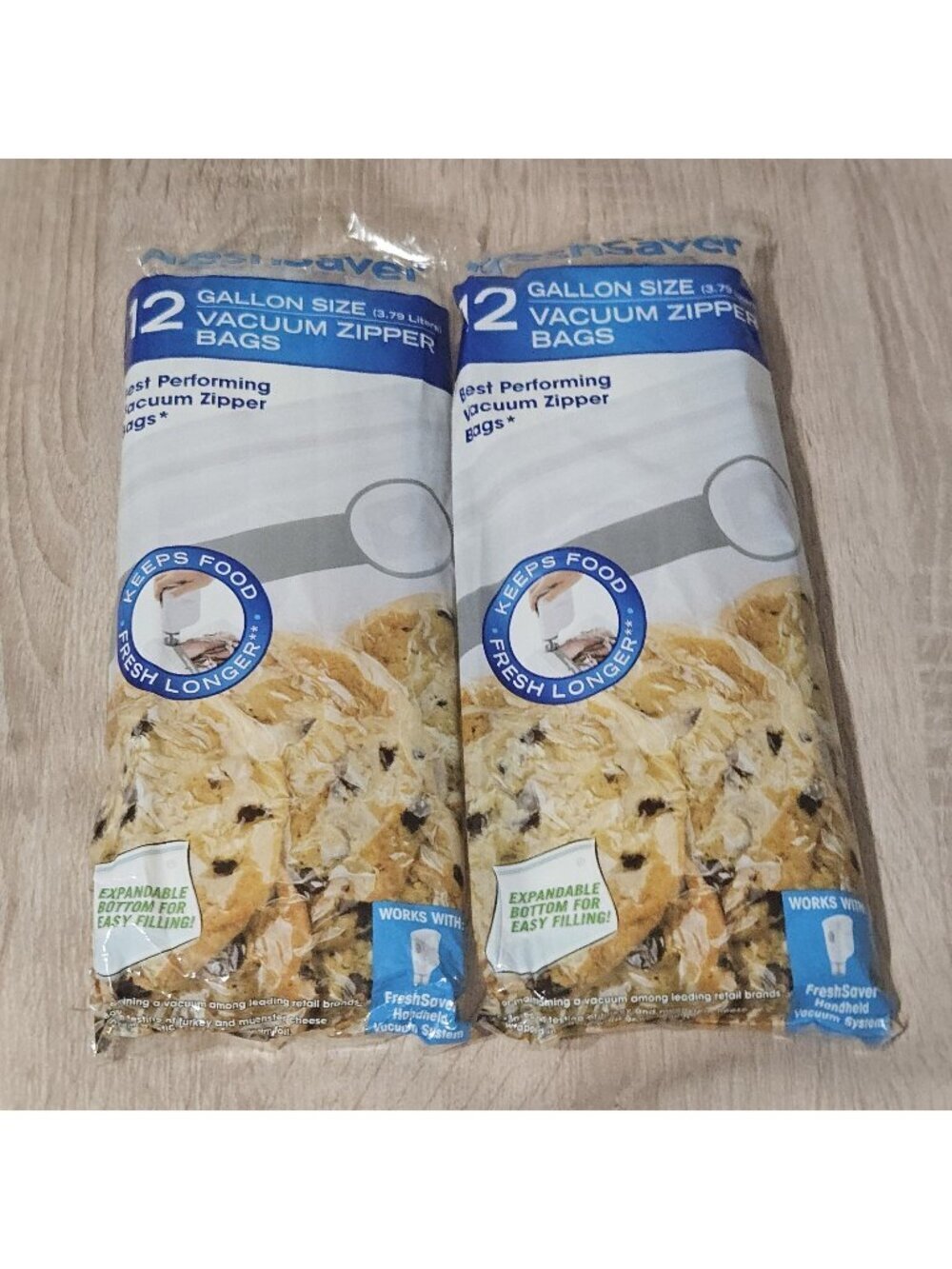 2 Food Saver 12 Gallon Size Vacuum Zipper Bags-Food Storage Kitchen Sealed
